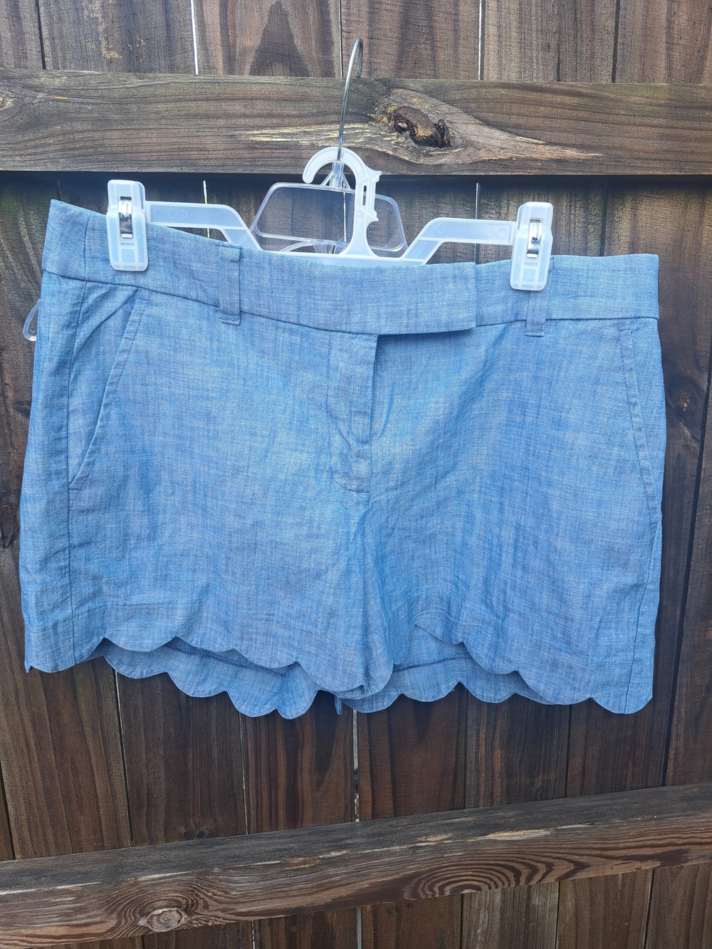 J. Crew Chambray Scalloped Hem High-Waist Shorts - Light Blue